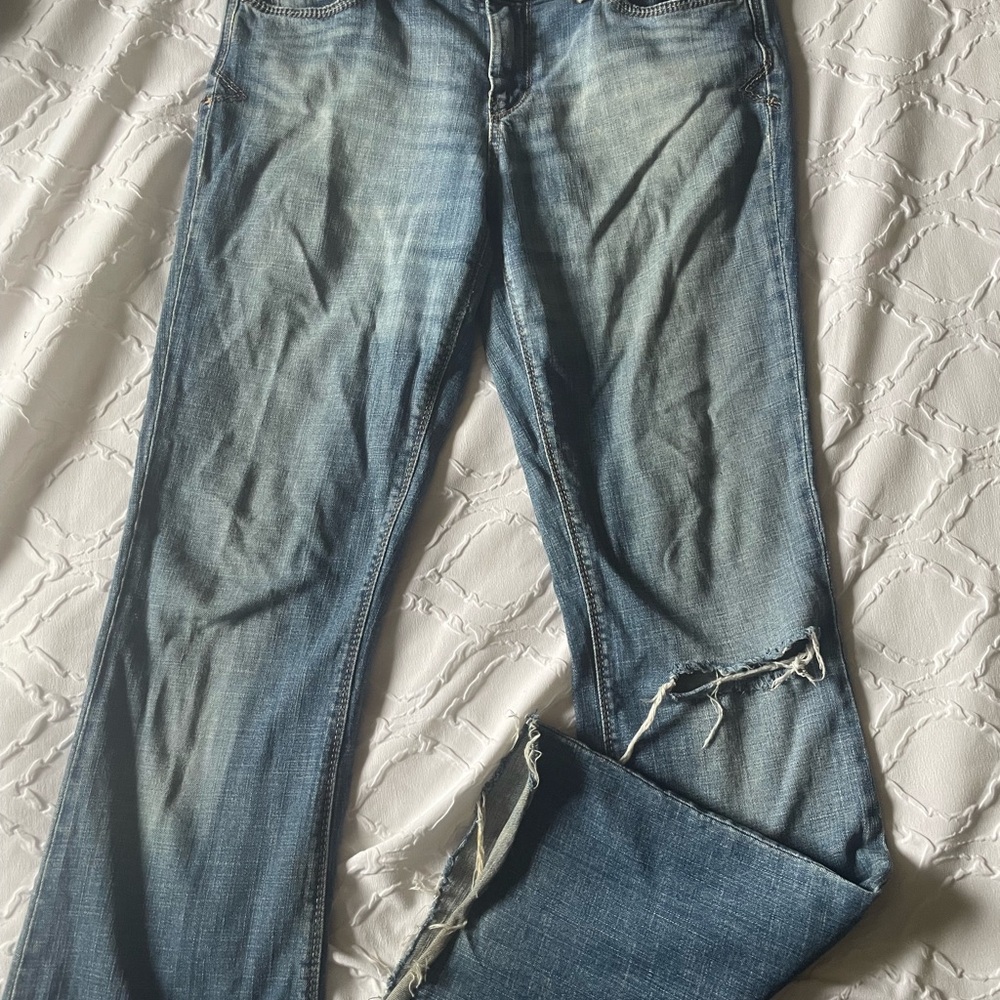 Mavi Women's Light Blue Flare Jeans with Distressed Knee
